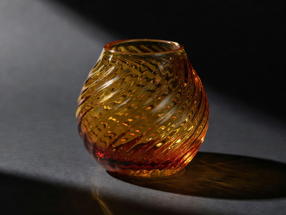 Kino Amber Glass Vessel - Hand-blown amber glass vessel with optical light refraction ridges