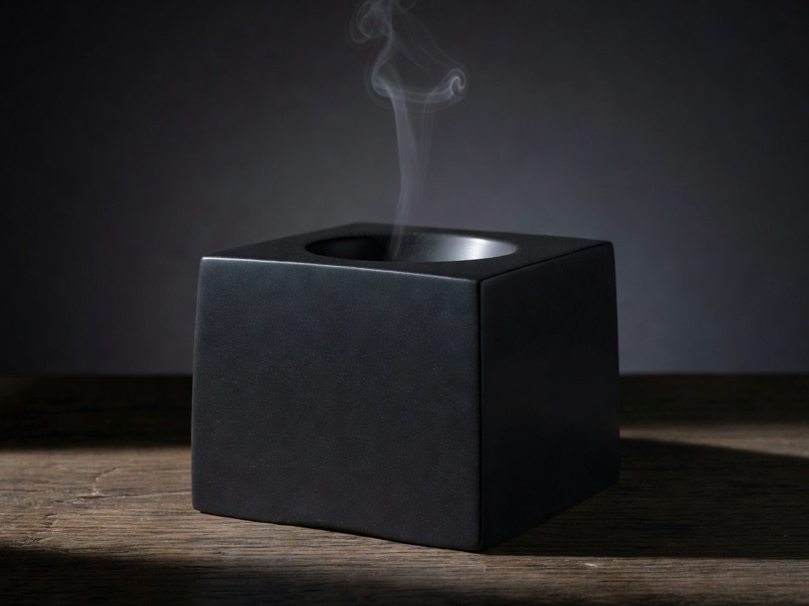 Monolith Obsidian Incense Hearth - Matte black stoneware incense burner