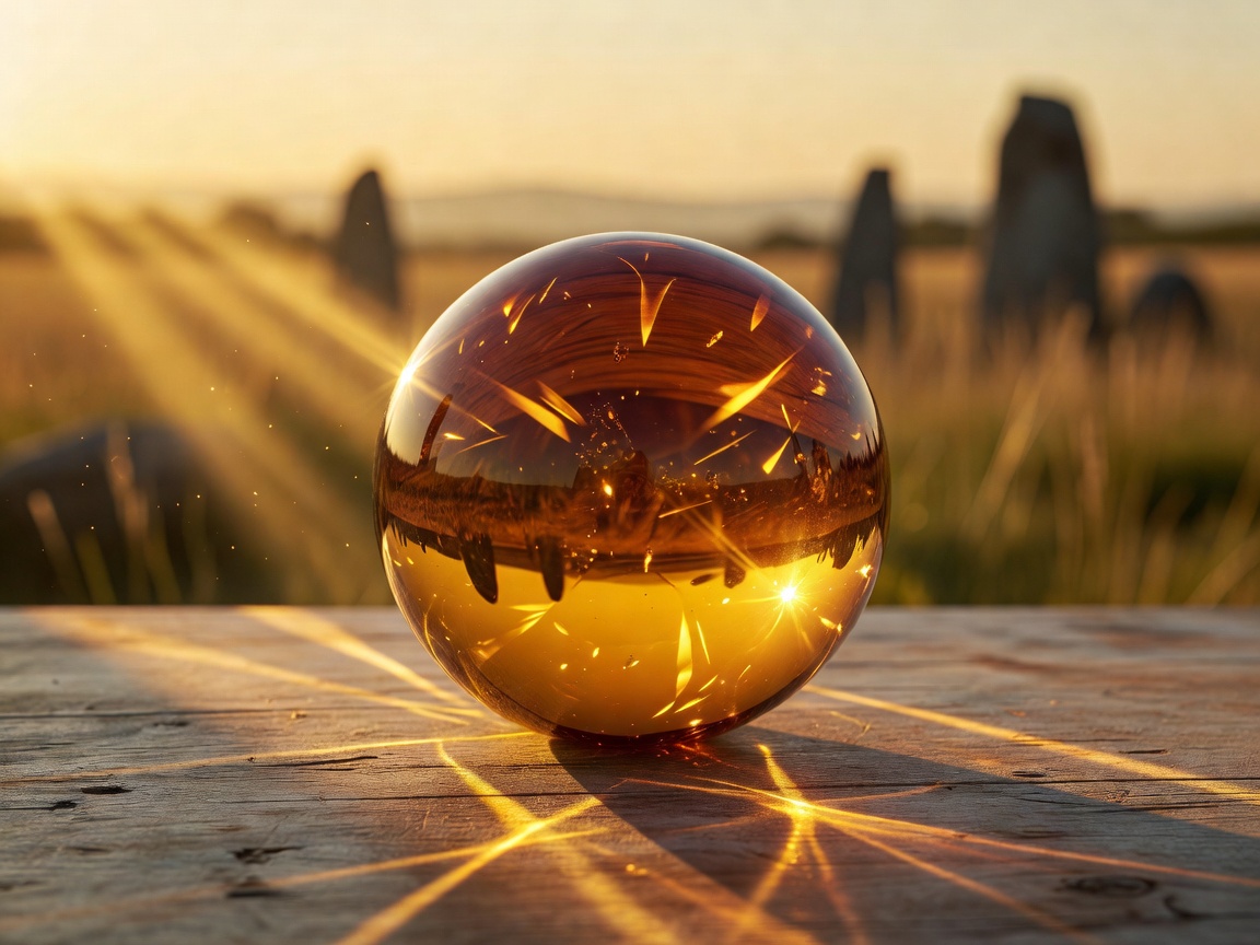 Solstice Amber Refraction Orb cast amber optical glass sphere
