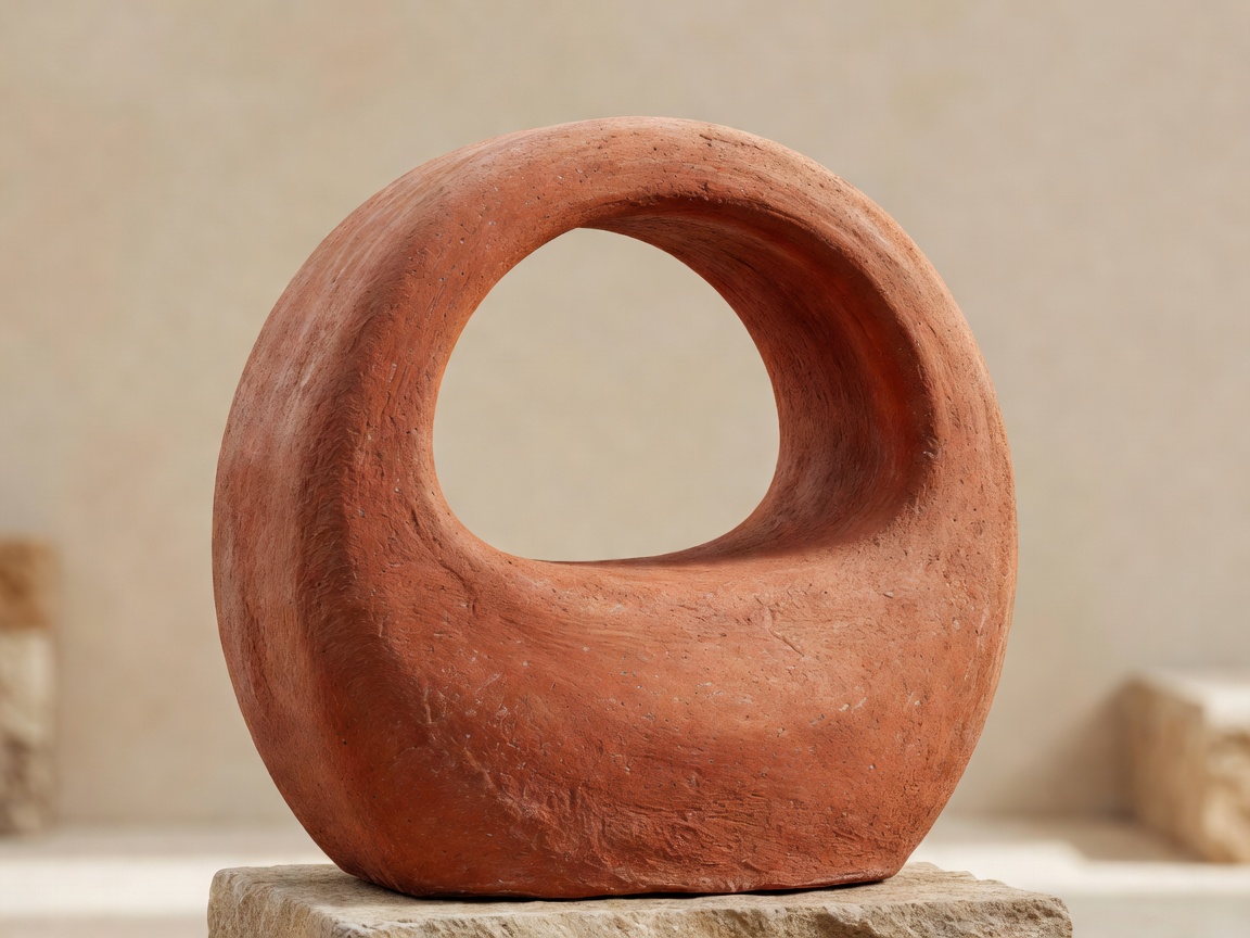 Vesper Terracotta Arch Urn - Coarse grain terracotta red clay arch vessel